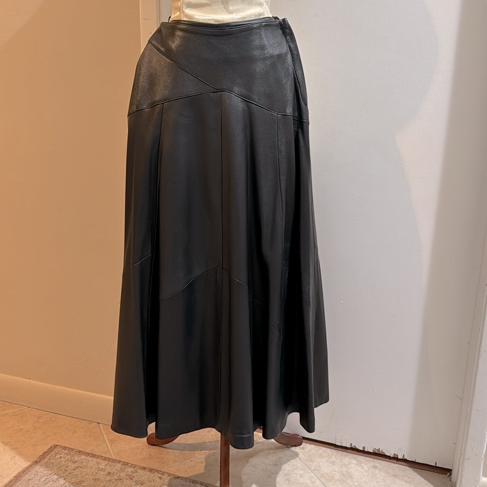 Gingette Leather Vintage Black Soft Maxi Lined Zip Genuine Skirt Israel 26β - Picture 2 of 16